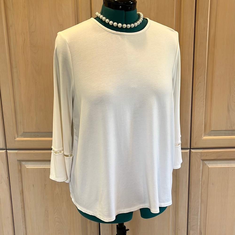 JJill CREAM TOP WITH PEARL ADORNED SLEEVES